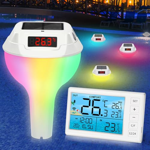 FORMIZON Termometro Solare Luminoso per Piscina con Display e Corda, per Laghetti e Acquari
