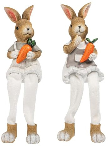 Ideen mit Herz Hasenpaar mit Schlenkerbeinen | Deko-Figuren | Kantensitzer | Kantenhocker | Osterdeko | Höhe sitzend 11,8 cm