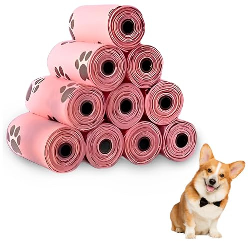 CATOR 10 Rollen Hundekotbeutel auslaufsichere Kotbeutel, Kotbeutel Biologisch aus Maisstärkebiologisch, kotbeutel für hunde, Dog Poo Bags, wasserdicht, reißfest, extra groß, stark - Rosa
