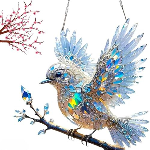 Décoration en verre teinté en cristal Bluebird - Oiseaux en acrylique - Décoration en verre teinté - Attrape-soleil en acrylique à suspendre