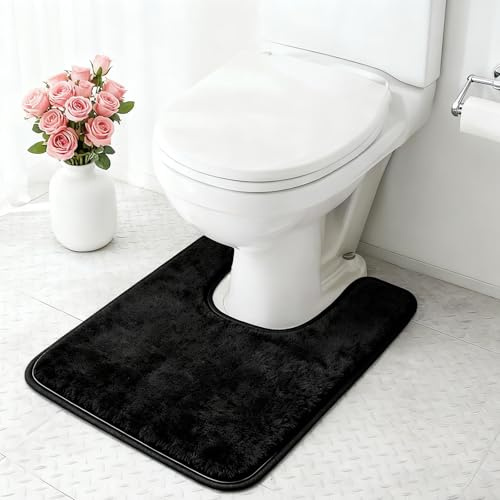 louuuou 1 PC Toilet Matt U Shape Toilet Mats Pedestal Only, Pedestal Mat for Toilets Anti Slip Bathroom Mat, Washable, Black Suitable for Bathrooms and Toilets