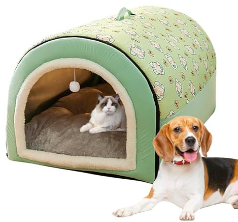 Hundehöhle, 2-in-1-Katzenbett mit abnehmbarem Bezug, Kugelanhänger, Katzenhöhlenhaus, warm, waschbar, gemütliches Hundebett für große Hunde, Haustierabdeckung, gemütliches Hundebett mit Höhle, für den