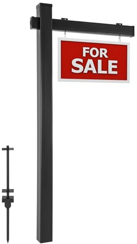 GIANTEX Soporte de Carteles de 183cm, Poste de Letrero de Inmobiliaria de UPVC con Estaca de Metal, Abrazaderas, Soporte de Señal para Venta de Casa, Alquiler, Señalización en Granjas (Negro)