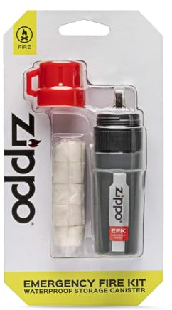 Zippo Notfall Feuerstarter Set – Outdoor Survival Feueranzünder mit Feuerstein, Zunder & Reibrad – Alternative zu Feuerstahl für Camping & Bushcraft