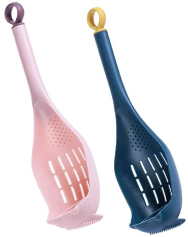 LABRIMP Espumadera De Cocina Multifuncional Mango Largo 2 Piezas (azul Oscuro Rosa), Cuchara Coladora De Plástico Para Drenar, Rallar Jengibre y Servir, Utensilio Seguro Para Uso Doméstico