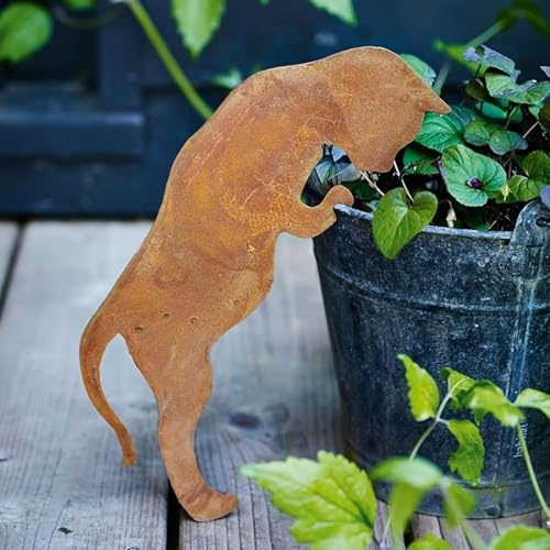 JACKANNA Gartendeko Rost Metall Rostiges Laufendes Eichhörnchen Einschrauben Holz Rostige SilhouetteDekoration Rost Deko Garten Kunst Gartenstecker Tierskulptur Baumpfahl (Katze)