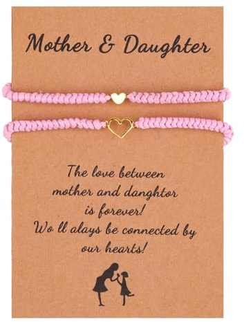Bvxchg Mother and Daughter Matching Bracelet Pink String Bracelets Adjustable Rope Bracelets Mother and Daughter Gifts for Teen Girls Mom Bracelet for Birthday Gifts, Christmas