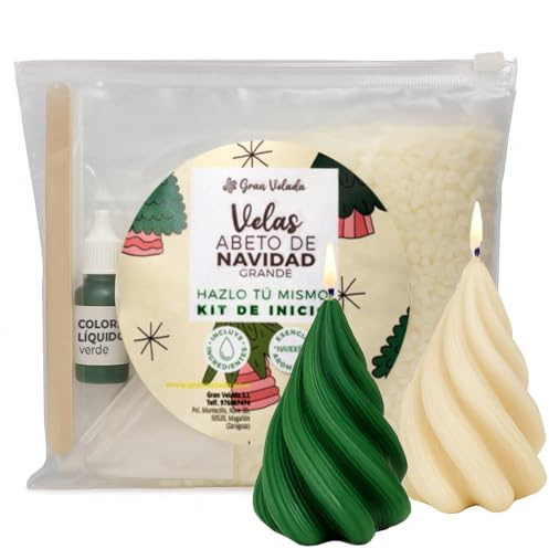 GRAN VELADA - Kit DIY Velas Árbol de Navidad Grande | Materiales e Instrucciones para Hacer 2 Velas Aromáticas en Forma de Abeto | Cera de Soja, Molde Reutilizable y Fragancia