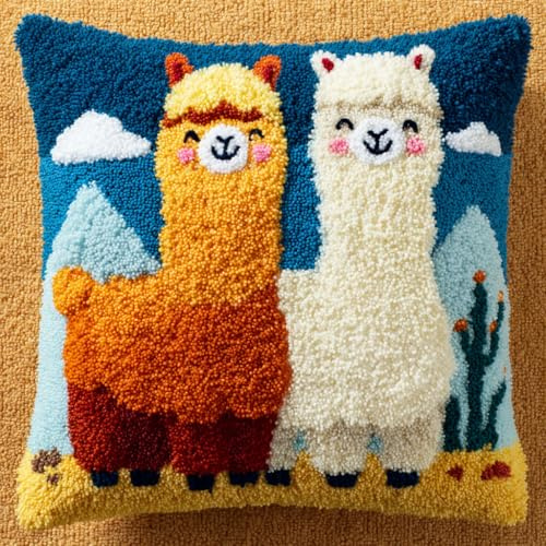 Henypt Knüpfkissen Set, Tier Alpaka Knüpfkissen Set für Anfänger zum Selber Knüpfen,Knüpfset Kissen DIY Knüpfteppich Knüpfpackung,43x43cm