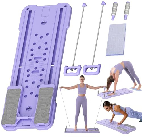 Multifunctional Pilates Board, Foldable Abdominal Board 330LBS Capacity Home Fat Burning Fitness Equipment with 3 Modes, Workout Equipment for Core, Leg, Arm & Back Training (Purple)