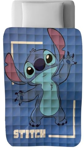 CARTOON Trapunta invernale Stitch Disney 160x250 cm piumone per bambini letto singolo coperta trapuntata morbida e calda in 100% Microfibra Poliestere 350 gsm