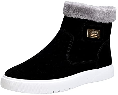 Generiska vinterskor för män fodrade stövlar läder PU höga utan skosnören hoppstövlar båtskor elegant vandring arbetsstövlar casual snösko snöstövlar veganska vandringsskor skor, svart, 44 EU