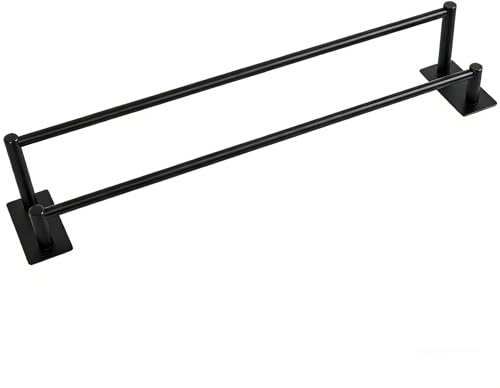 Handduksskena utan borrning tvåarmad handduksstång badrum 304 rostfritt stål dubbel badhanddukshållare självhäftande handduksstång 80 cm väggmontering diskhanddukshållare för duschvägg och kök – svart