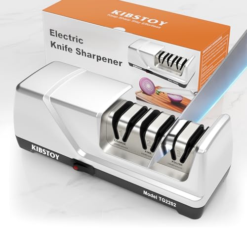 Knife Sharpener Electric, 3-Stage Professional Kitchen Sharpener with 100% Diamond Abrasive, 15° Precision Angle, Magnetic Dust Box, Fast Sharpening & Repair for Chef Knife, Paring Knife