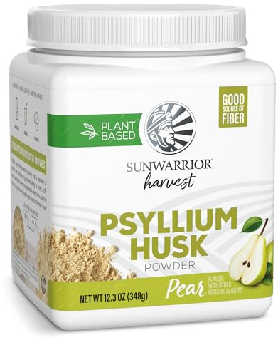 Sunwarrior Organic Psyllium Husk Powder – Plant-Based Fiber for Gut Health & Regularity, Supports Digestion & Satiety Certified Organic, Gluten-Free, Non-GMO, Keto-Friendly – 50 Servings Pear Flavored