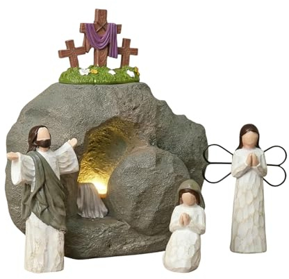 Genérico Decoraciones religiosas de Pascua para el hogar, Tumba vacía de Resina, Escena de resurrección de Pascua para Mesa Cristiana, decoración del hogar y la Oficina