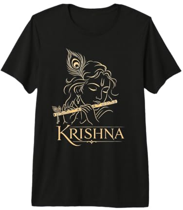 Krishna Flûte de Dieu Hindou en Plumes de Paon Cadeau de dévotion T-Shirt Haut de Gamme