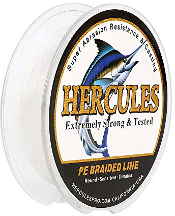 Hercules Super Strong 100M 109 Yards Braided Fishing Line 6 LB Test for Saltwater Freshwater PE Braid Fish Lines 4 Strands - White, 6LB (2.7KG), 0.08MM
