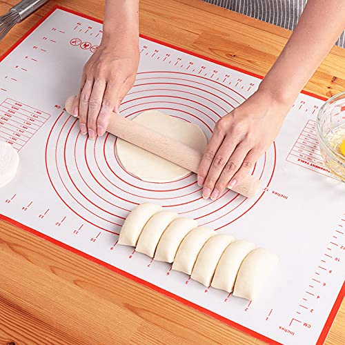 Silicone Pastry Mat Extra Thick Non Stick Baking Mat, Non-Slip Baking MatFondant Mat,Counter Mat,Silicone Dough Rolling Mat, Oven Liner, Pie Crust Mat (Red, 40x60cm)
