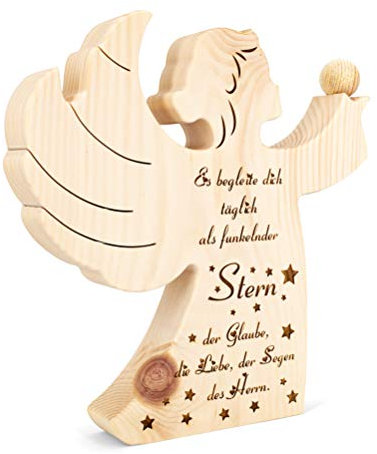 sagl.tirol Zirbenengel mit Zirbenkugel - Holzengel mit Gravur - Zirben Engel mit Spruch - Taufgeschenk Schutzengel Holz - 22 x 23 x 3,5 cm - aus nachhaltiger Forstwirtschaft - Made in Austria