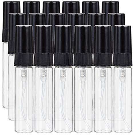 BENECREAT 30PCS 5ml Mini Sprühflasche mit feinem Nebel Transparente Glasreise Leere Zerstäuber Sprühflaschen mit schwarzem Pumpdeckel für Parfüm, Toilettenartikel, Flüssigkeit, Kosmetik