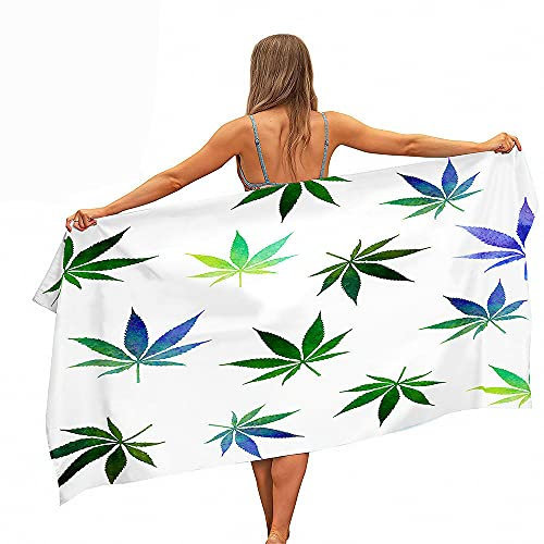 Himlaya Saugfähig Strandhandtuch Mikrofaser für Strand Schwimmen, Schnelltrockend Sporthandtücher Sand Proof Strandtuch, 3D Blatt Drucken Strandtücher Badetuch (Weiß,150x180cm)