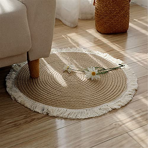 SWECOMZE Jute Teppich mit Quaste Handmade Geflochten Rund Teppich Fur Wohnzimmer,Schlafzimmer,Badezimmer,Kinderzimmer Tatami Bauernhaus (45 * 45cm)
