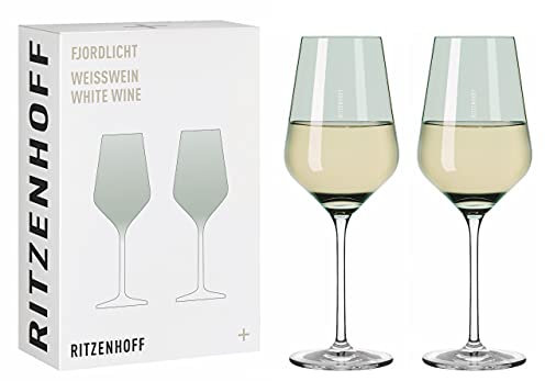 Ritzenhoff 3641004 Copa de vino blanco 300 ml - Serie Fjordlicht No. 4, 2 piezas con gradiente de color Verde - Made in Germany
