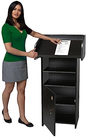 Wonderwall Floor Standing Wooden Secure Lectern Podium, Black Finish, With Storage Shelf - 3 colours to choose from, incl. - ideal for School, Office, Venue, Presentations
