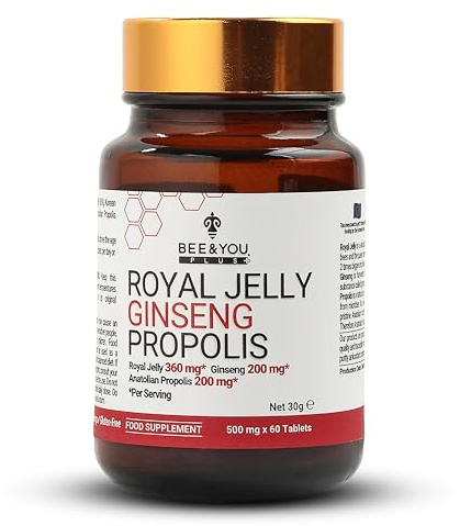 Bee and You Ginseng Tablets with Royal Jelly and Bee Propolis Natural Antioxidant Energy and Immune Support Supplement for Athletes 1.05 Ounce