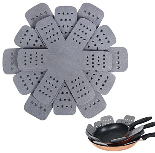 BYKITCHEN Felt Pan Protectors for Stacking, Star Pattern, 6 Count | Felt Pan Protectors for Stacking, Three Sizes Cushion Pots, Pans and Bowls, Star Pattern