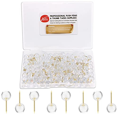Yalis Push Pins 1/3 Inch Gold Map Tacks 100-Count Large Size Pins Golden Steel Point and Transparent Plastic Round Head (Gold)