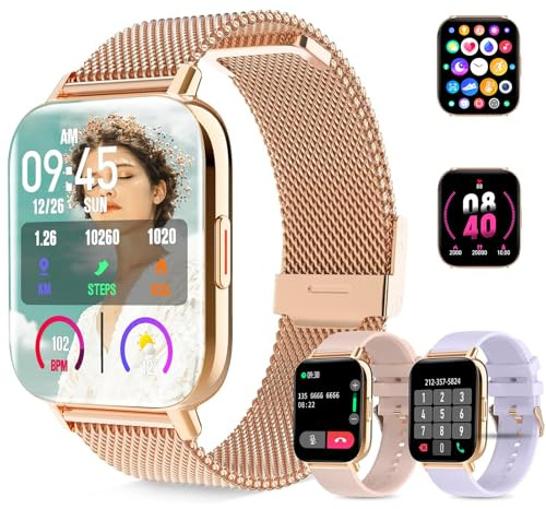 Lefitus Montre Connectée Femme Homme,3 Bracelets Santé Féminine Sommeil Fréquence Cardiaque SpO2, 100+ Modes Sportifs, 1.7 Montre Intéligente pour Android iOS