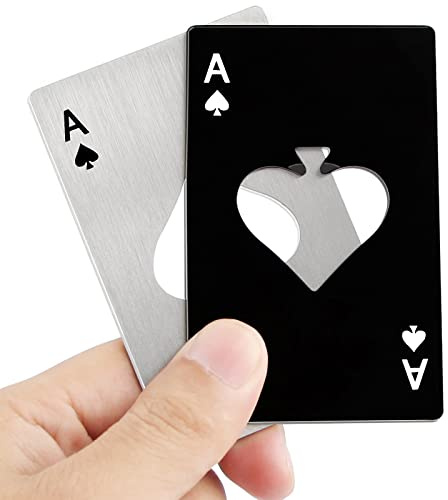 Flaschenöffner Karte aus Edelstahl - Poker Pik Ass Bieröffner für Haus, Party und Bar (Schwarz und Silber), 2 Stück