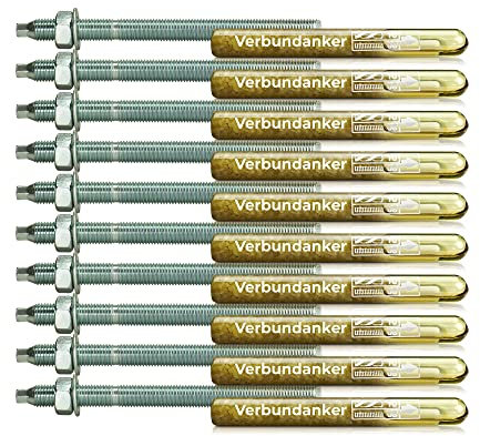 Isolbau Verbundanker Set - Verbundankerpatrone styrolfrei V08 + Ankerstange verzinkt M8 x 110 - ETA/ETAG Zulassung - 10 Stück