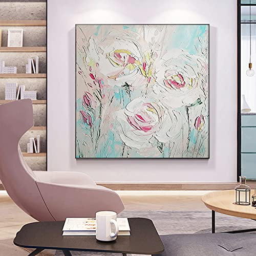 Ölbilder Auf Leinwand Handgemalt,Original Handgemalte Leinwandbilder Rose Blume Ölgemälde Moderne Kunstbilder Rahmenlose Strukturierte Kunstwerke Wandmalerei Wohnkultur Für Wohnzimmer Schlafzimm