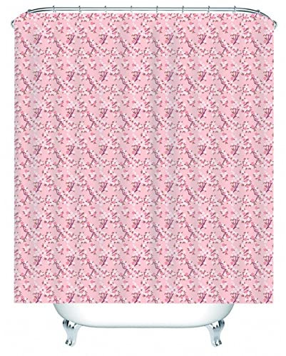 Whoiy Duschvorhang Polyester Schwer, Duschvorhang Eckbadewanne 165X180cm Bath Curtains Blumenmuster Rosa Waschbar Wasserdicht