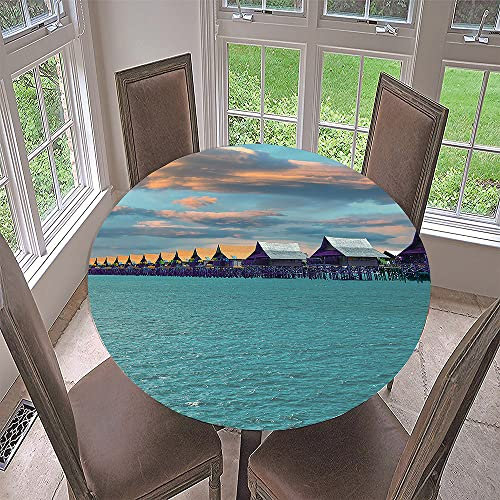 Lukery Tischdecke Abwaschbar Lotuseffekt Gartentischdecke, 3D Meereswellen Gummiband Tischdecke Rund Tischdecken Tischtuch für Outdoor Indoor Schutz (B,Durchmesser 180cm)