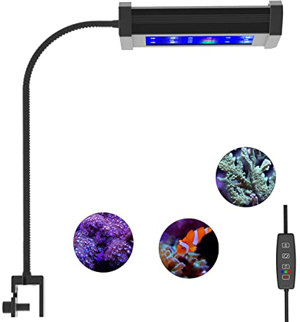 Lominie Clip-On Vollspektrum Aquarium Lampe mit 360° Schwanenhals | 10W Aquarium Licht mit Timer und Dimmer,6500K Mini Aquarium Beleuchtung für Aquarien von 8 bis 18 Zoll,IP65 Wasserdicht