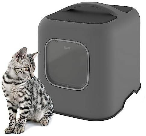 Ligo Lettiera Gatto chiusa Lettiera per Gatti con Filtro e Paletta contenitore sabbia igienico per gatto (GRIGIO FUMO, OLIMPIA)
