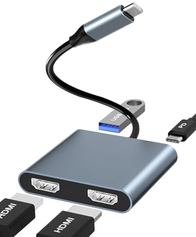 USB C to Dual HDMI Adapter,USB C Splitter 2 Monitors Display,HDMI Adapter for Dual Monitors,Type C HDMI Hub Multiple Monitors Docking Station for Laptop/Monitor Compatible with Thunderbolt