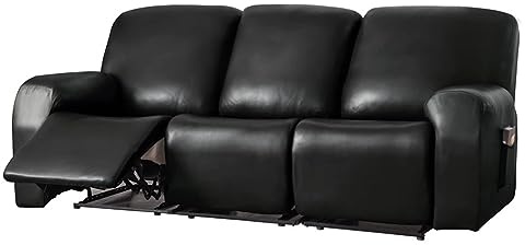 FANSU Stretchhusse für Relaxsessel Sesselbezug 3 Sitzer, PU Leder Sesselschoner für Recliner Stuhl Sessel, Stretch Sofabezug, Elastisch Bezug für Fernsehsessel Liege (3 Sitzer,Schwarz)