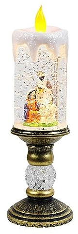 BEIJIALY Candele Natalizie con Globo di Neve, a Batteria Accese Senza Fiamma a Lume di Candela Globo di Neve con Acqua Vorticosa Candele Rotanti Scintillanti per Decorazioni Natalizie da(Tipo 4)