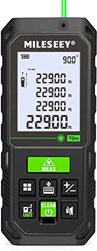 Mileseey Green-Beam Laser Measuring Tool with Digital Angle Level, Green Light Laser Tape Measure with Angle Sensor, 230 ft, IP65, Pythagorean, Distance, Area, Volume Measuring, ±1/16in Accuracy
