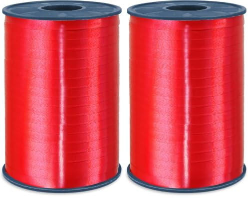 C.E. PATTBERG Geschenkband rot, 500 Meter Ringelband 5 mm zum Basteln, Dekorieren & Verpacken von Geschenken zu jedem Anlass (Packung mit 2)