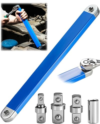 Clé d'extension décalée, clé d'extension à cliquet zéro degré de 38,1 cm, clé à douille avec adaptateurs carrés (1,27 cm, 1/4'', 3/8''), clé d'extension universelle pour petit endroit, Outillage