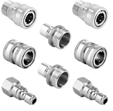 8 Stück Hochdruckreiniger mit unserem vielseitigen Edelstahl-Schnelltrenn-Drehgelenk, M22 14 mm auf 3/8 Zoll Schnellanschluss, Hochdruckreiniger-Adapter-Set