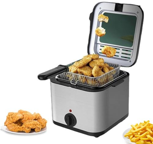 EEYZD 2.5 Litre Stainless Steel Electric Deep Fat Fryer,with Basket and Temperature Controller for Fried Chicken,Shrimp,French Fries,Fish and Onion Rings