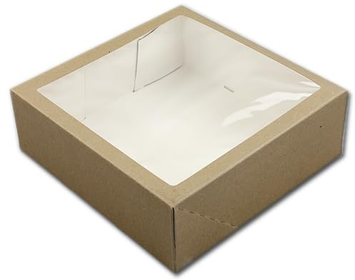 BrandNewCake® Tortenschachtel mit Fenster - 26x26x9 cm - 50 Stück - Braun - Robuste Karton-Verpackung für Kuchen und Torten