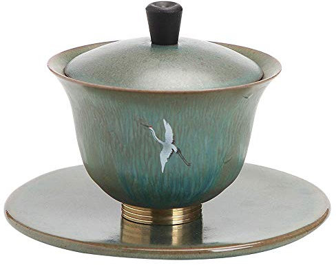 Tazas de té kungfú chino, tazas de té gaiwan, platillo tradicional chino de 160ml con diseño de grulla, tazón de taza de té Ceramica Gaiwan